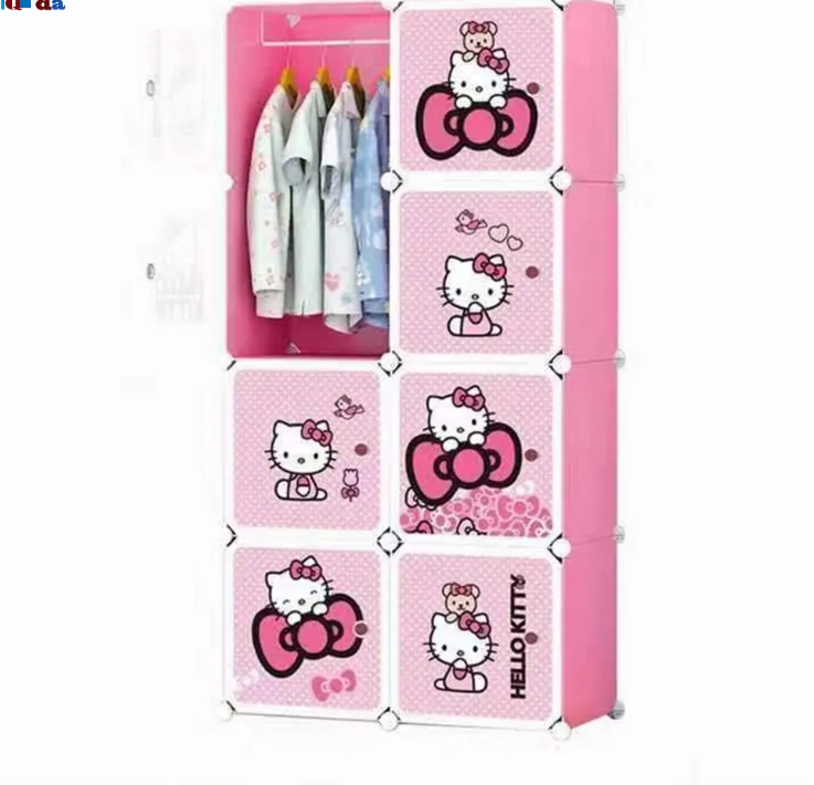 Dulap modular pentru copii, AT PERFORMANCE®, 8 rafturi, durabil, 76X37X147 cm, roz, Hello Kitti